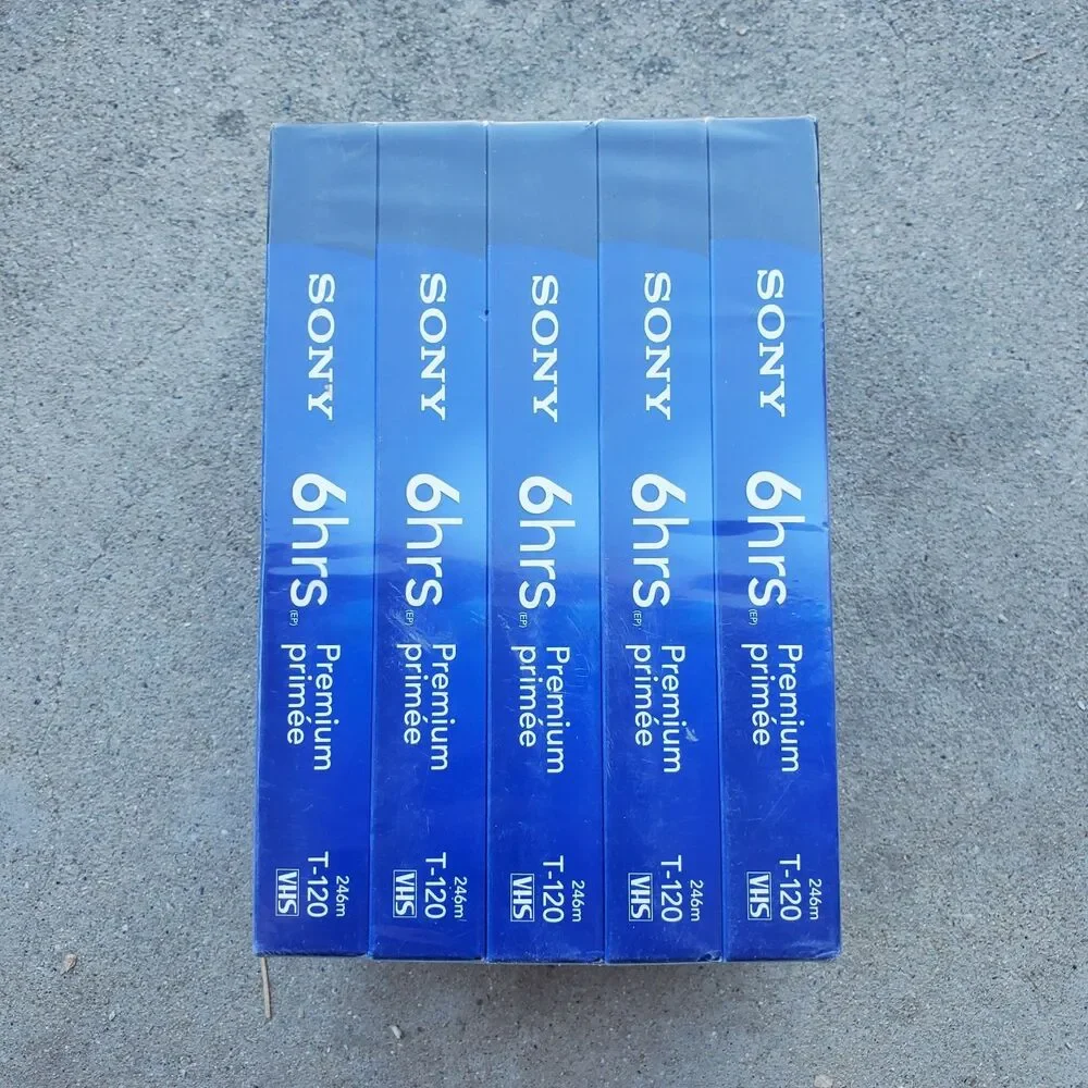NEW SEALED 5 PC SONY T-120 6 Hr Premium VHS Video Blank Tapes VTG Y2K